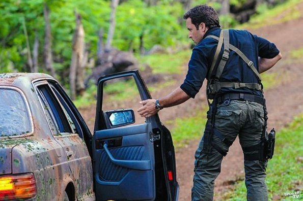 McGarrett (Alex O'Loughlin) ouvre la portière d'une voiture.